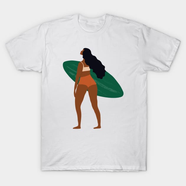 Woman and surfboard 1 T-Shirt by grafart